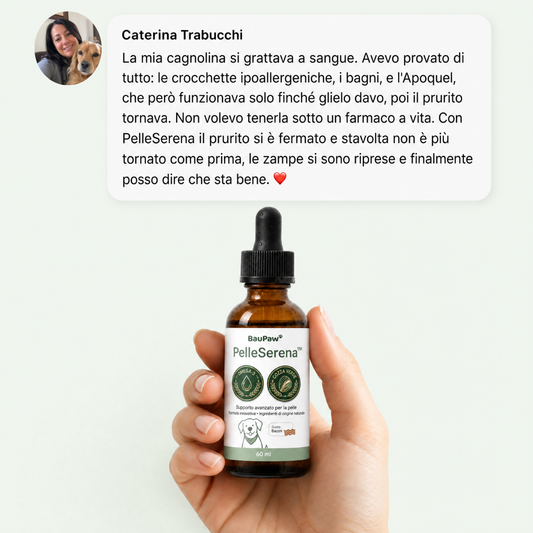 Gocce PelleSerena BauPaw™ · Calma il prurito ricostruendo la vera barriera della pelle nei cani